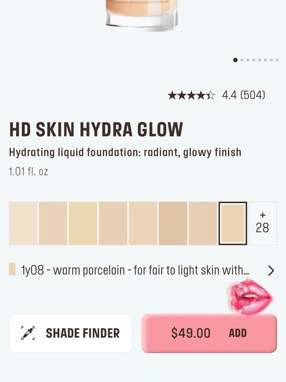 Makeup Forever HD Skin Hydra Glow Foundation - 1Y08 Warm Porcelain Fair to Light
